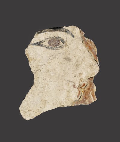 Fragmento de un fresco que representa el rostro de una mujer, Periodo Minoico Tardío I de Minoan